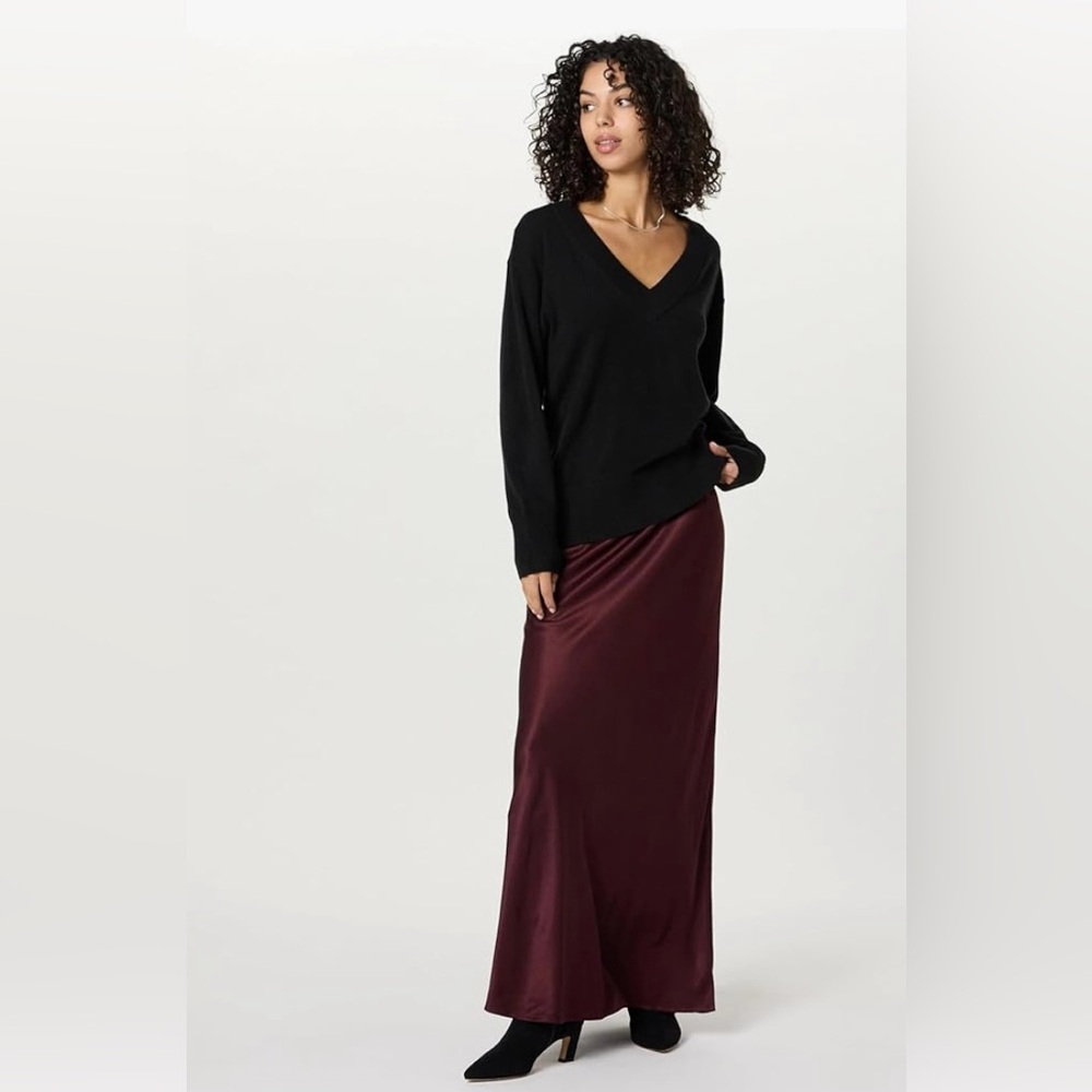 THE DROP Women Wool V-Neck Sweater Black Y2K 90s Maye Essential NEW Oversize XXS